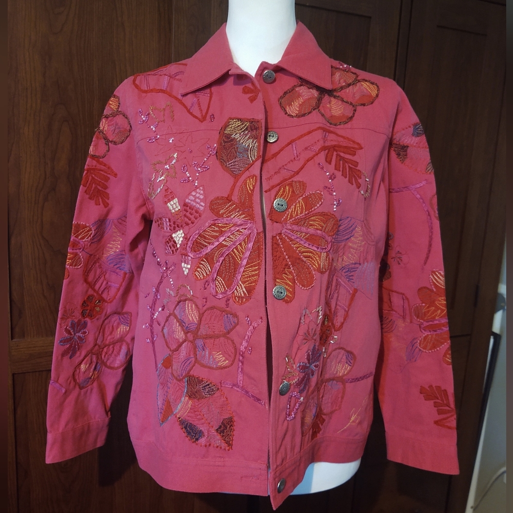 Laura Ashley Pink Denim Embroidery Embellished Jacket